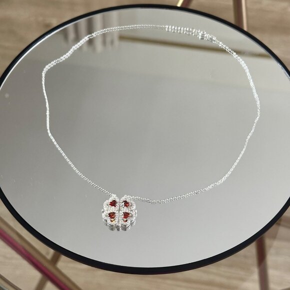 Silver 924 Four Reds Heart Magnetic Chain Clover Handmade 18” - Picture 7 of 11